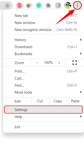 chrome browser settings menu
