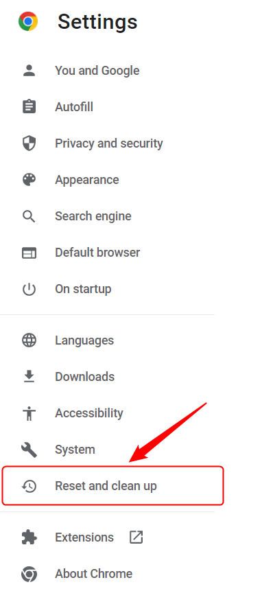 chrome reset and clean up settings