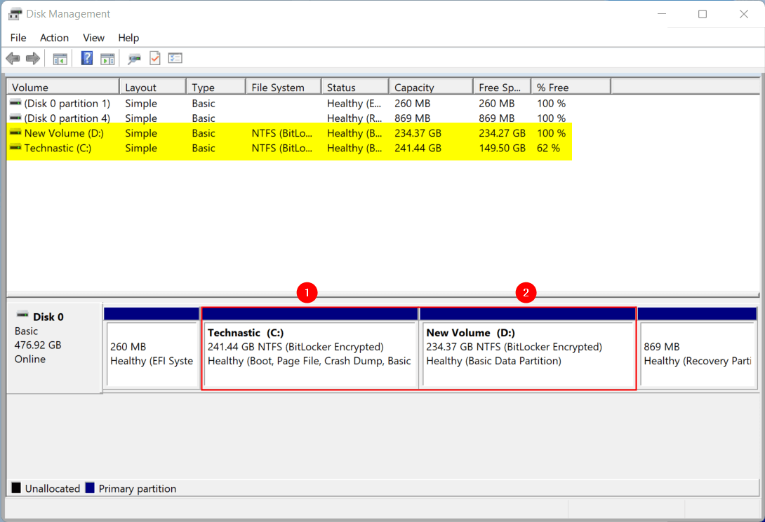 c drive partition created a new volume in windows