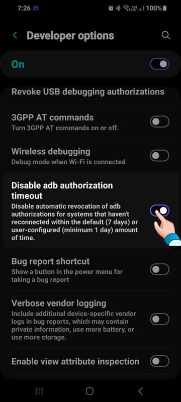 disable adb authorization timeout on android devices