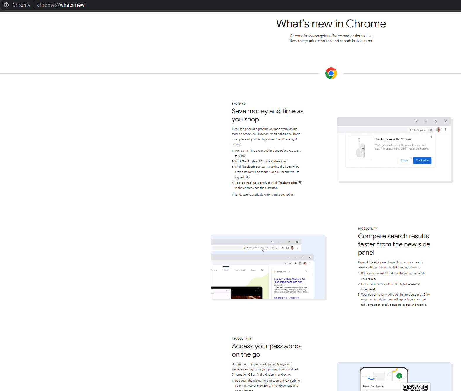 chrome's what's new page flag