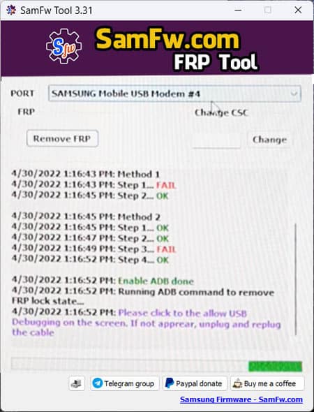 samfw frp removal tool allow usb debugging prompt