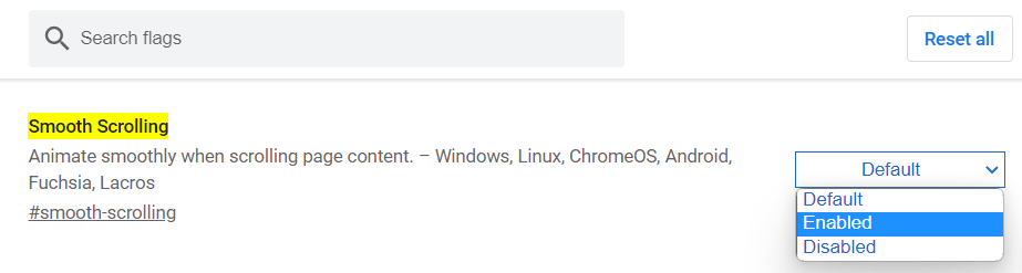 enable smooth scrolling chrome flag