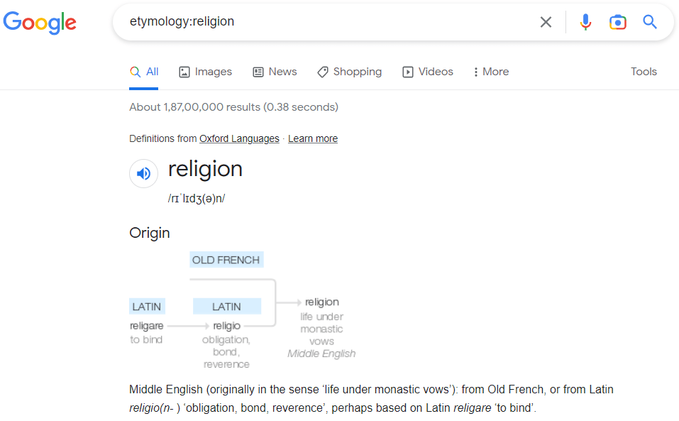 find word origin on google search