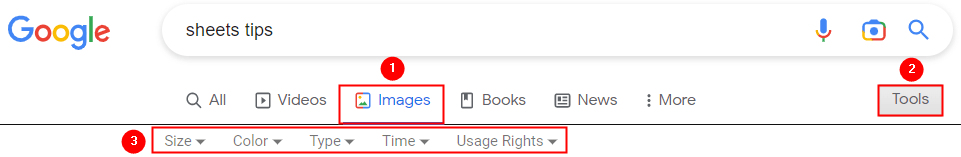 filter image results on google