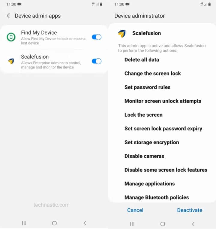 deactivate scalefusion app android