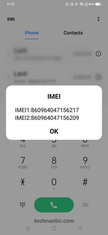 realme imei number code
