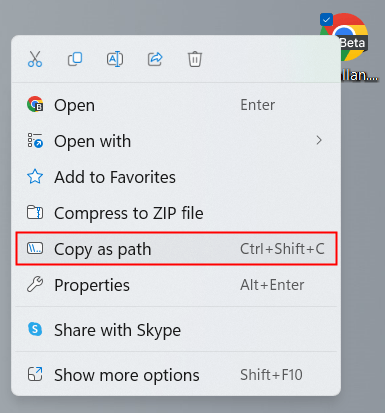 copy as path option in windows 11
