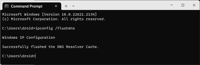 flush dns cache via windows command prompt
