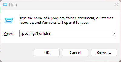 fluch dns cache using windows run dialog