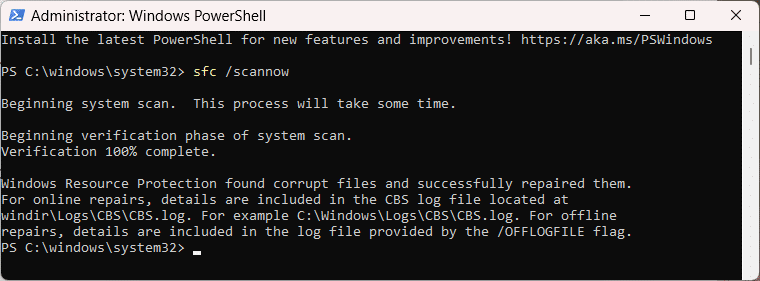 sfc scan now windows command powershell
