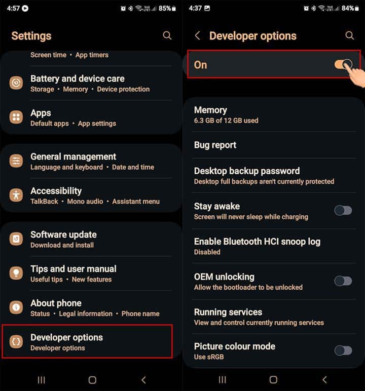 turn off android developer options