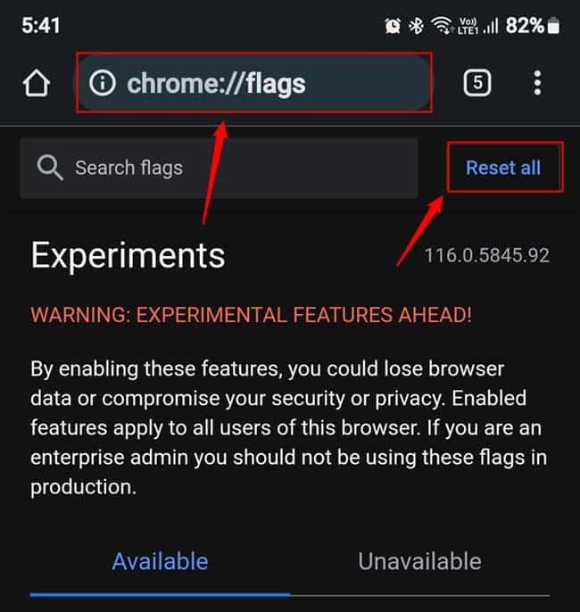 chrome for android flags page