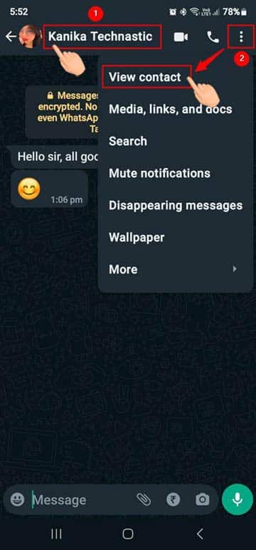 whatsapp chat info option