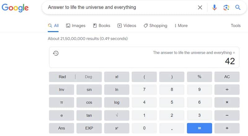Answer to life the universe and everything Google easter egg