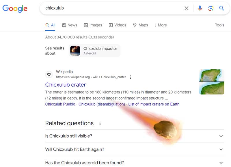 Meteorite Google easter egg