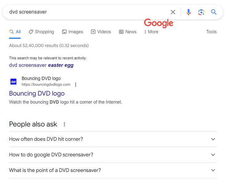 dvd screensaver easter egg google