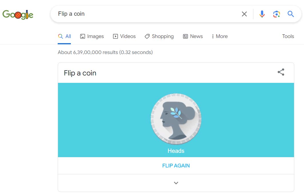 flip a coin google easter egg