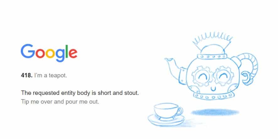 error 418 I'm a teapot Google easter egg