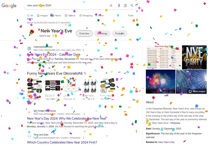 new year's eve easter egg google