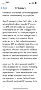 iphone rf exposure level info