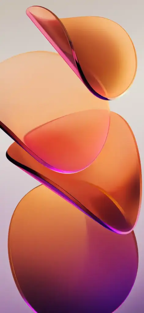 HyperOS 4 wallpaper with vibrant orange and pink abstract glossy shapes on a light background