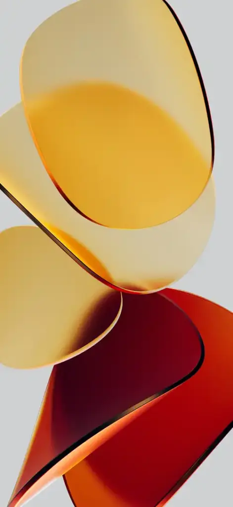 HyperOS 4 wallpaper featuring golden yellow and red glossy abstract shapes on a light gray background