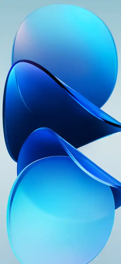 HyperOS 4 wallpaper with deep blue and cyan abstract layered shapes on a pale blue background