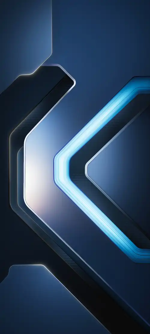 Infinix GT 30 stock wallpaper with blue geometric shapes and glowing edges