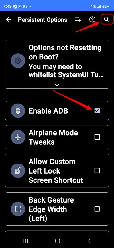 Enable ADB in persistent options in SystemUI Tuner app Android
