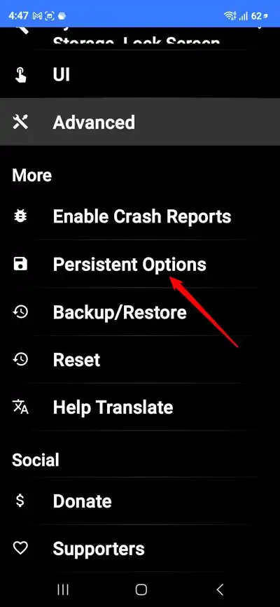persistent options SystemUI Tuner app Android