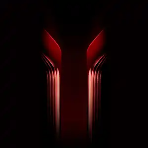 Huawei Mate 90 red glowing abstract wallpaper with curved light streaks