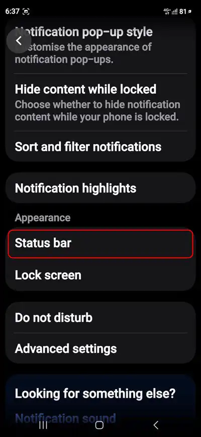 status bar settings samsung