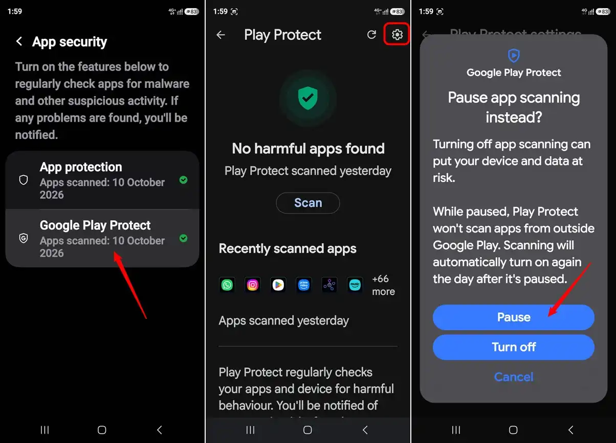 turn off google play protect android